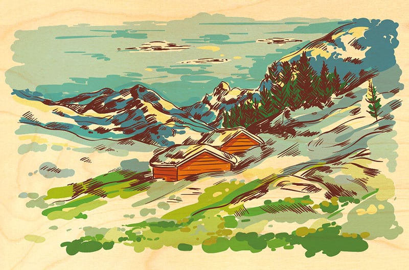 hironwoods-carte-postale-bois-peinture-village-100x150mm image 1