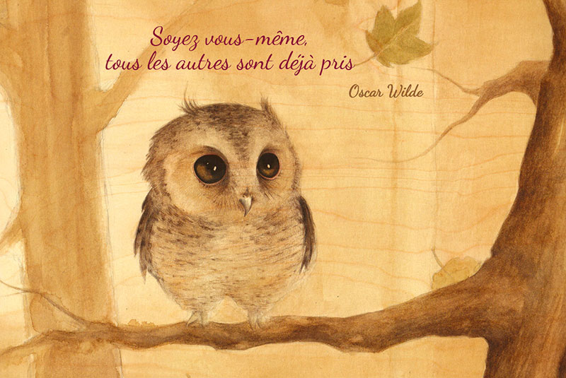 hironwoods-carte-bois-citation-chouette-carte-postale-100x150mm image 1