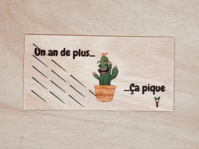 hylarion-cartes-un-an-de-plus-a-pique-carte-en-bois-humour image 1