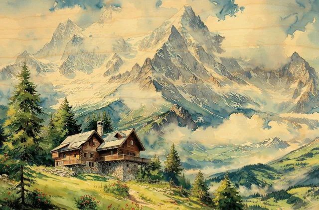 hironwoods-cartes-postales-en-bois-chalet-montagne-carte-100x150mm image 1