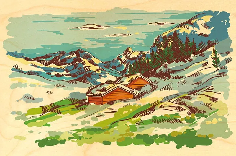 hironwoods-carte-postale-bois-peinture-village-100x150mm image 1