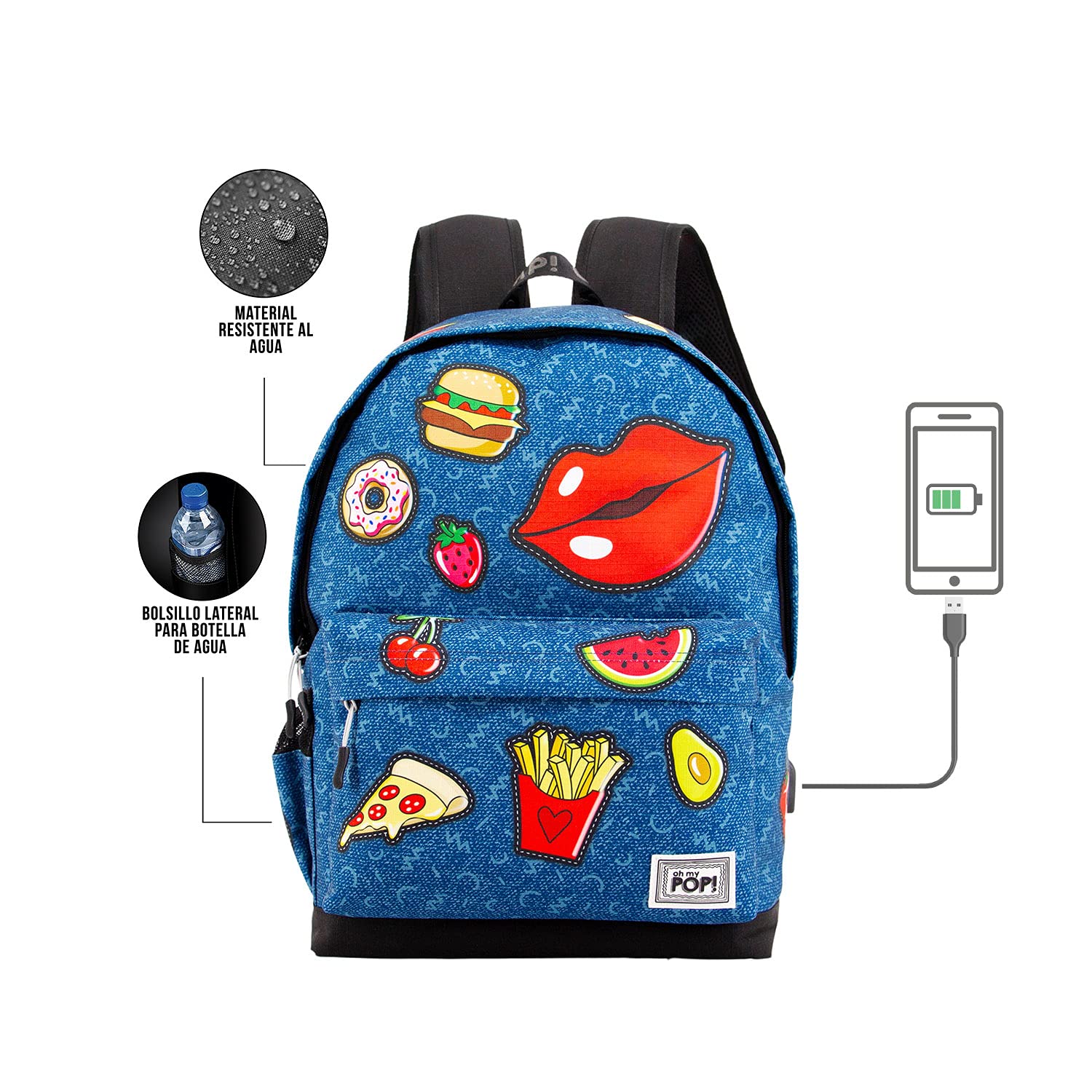 oh-my-pop-patches-sac-dos-bleu-fonc-usb image 3