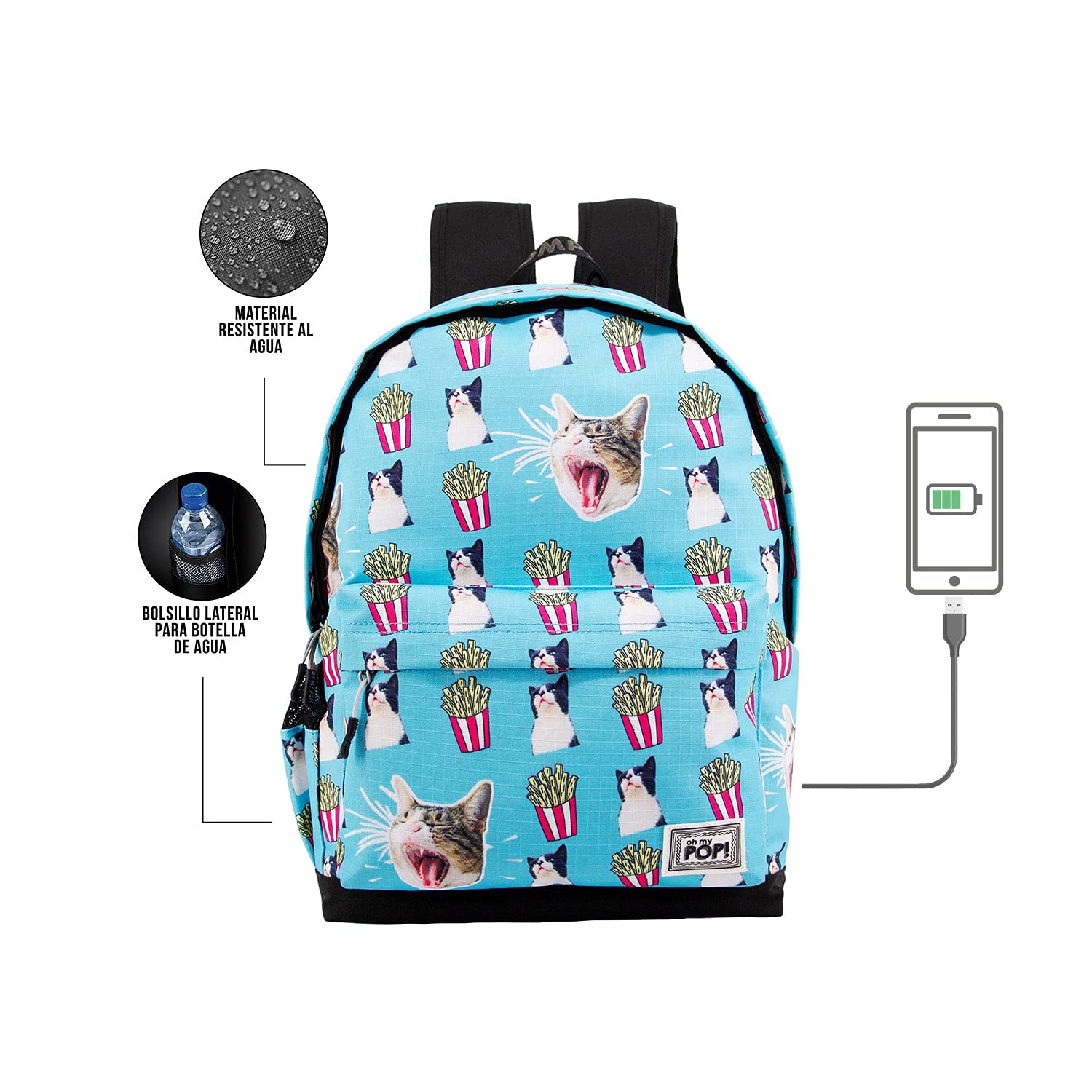 oh-my-pop-angry-cat-hs-1-3-sac-dos-turquoise-usb image 3