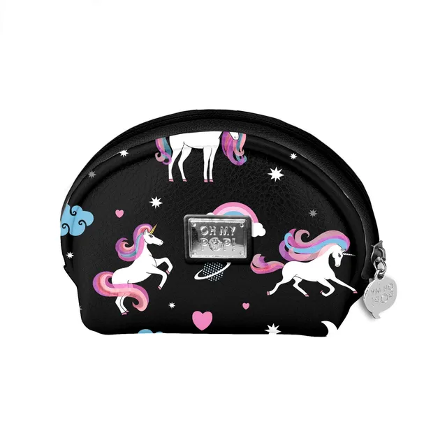 oh-my-pop-licorne-porte-monnaie-ovale-noir-zipp image 1