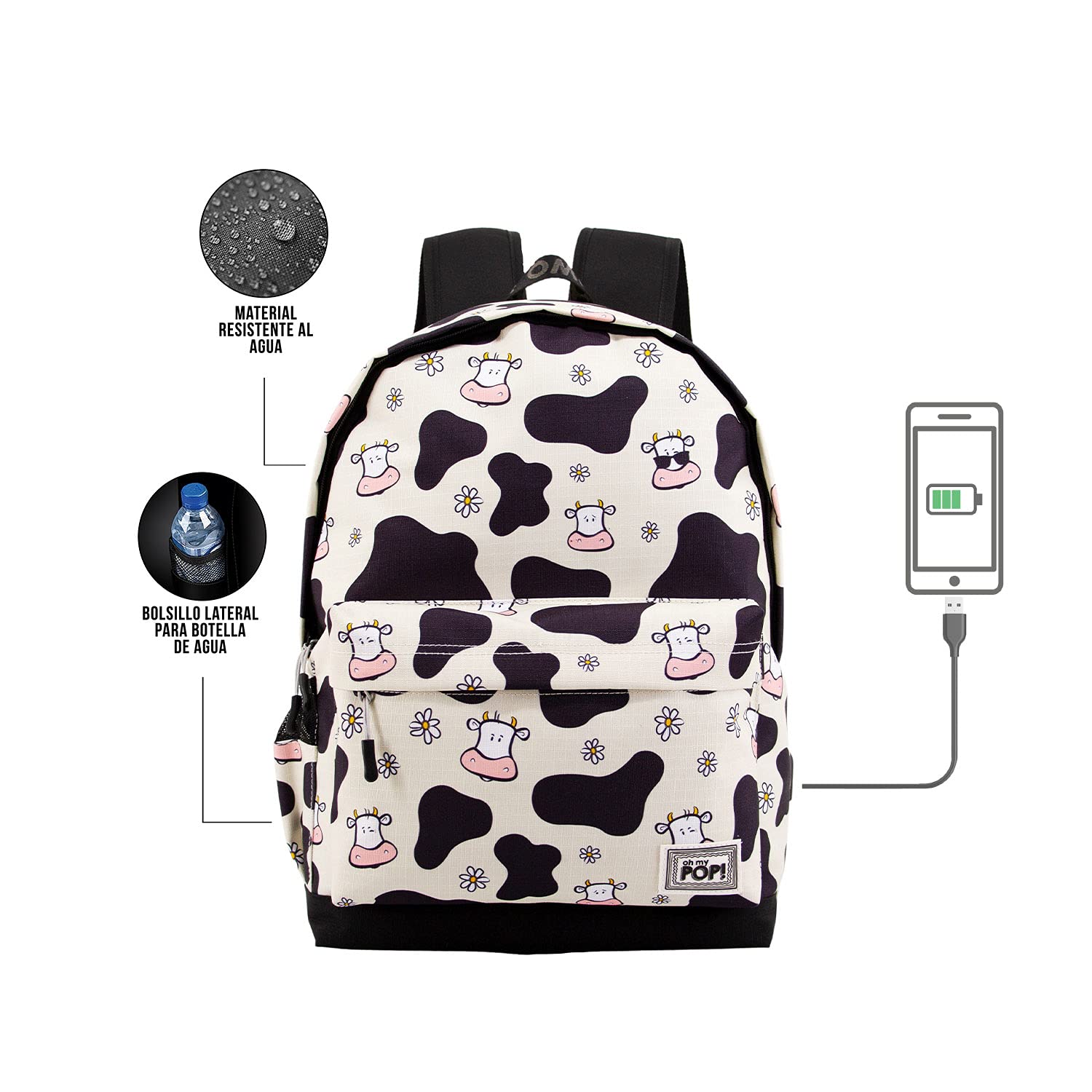 oh-my-pop-cow-sac-dos-beige-usb-45-cm image 3