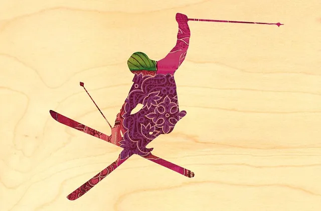 hironwoods-skieur-rose-carte-postale-bois-100x150mm image 1
