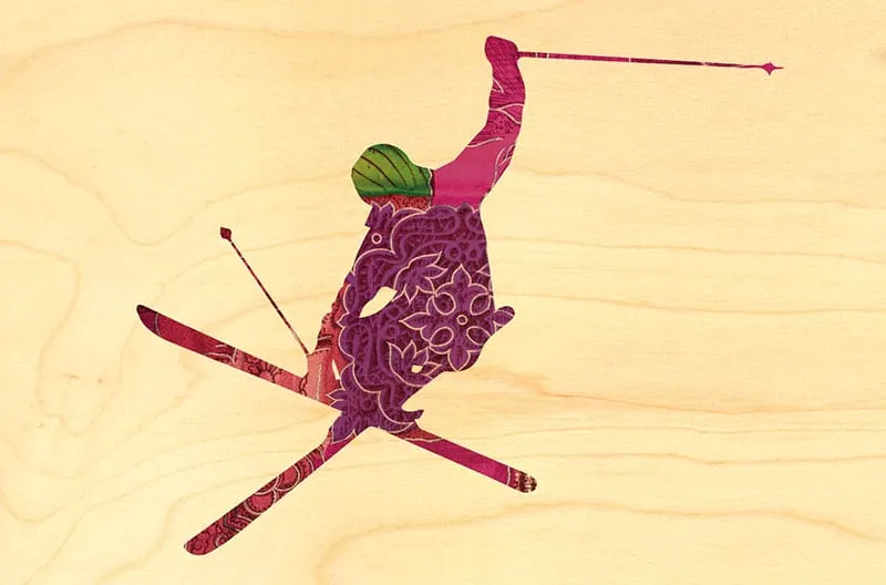 hironwoods-skieur-rose-carte-postale-bois-100x150mm image 1