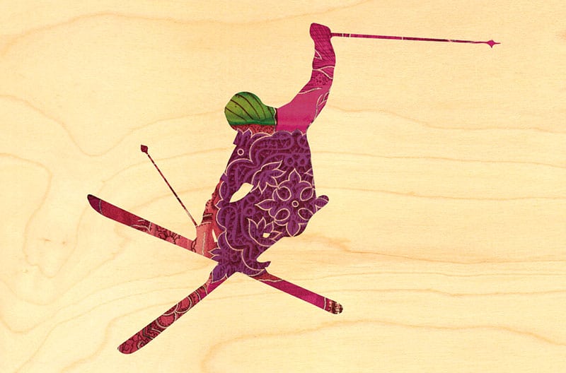 hironwoods-skieur-rose-carte-postale-bois-100x150mm image 1