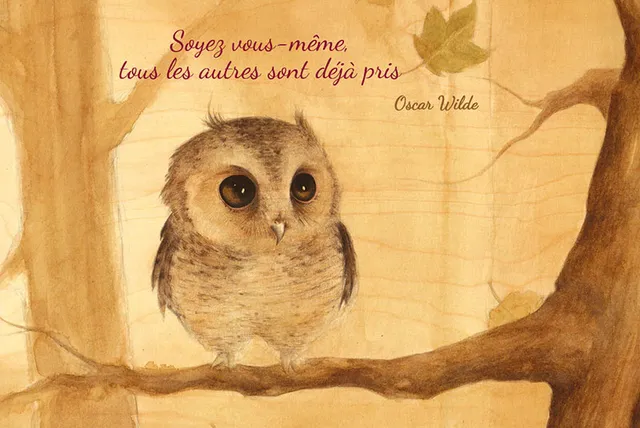 hironwoods-carte-bois-citation-chouette-carte-postale-100x150mm image 1