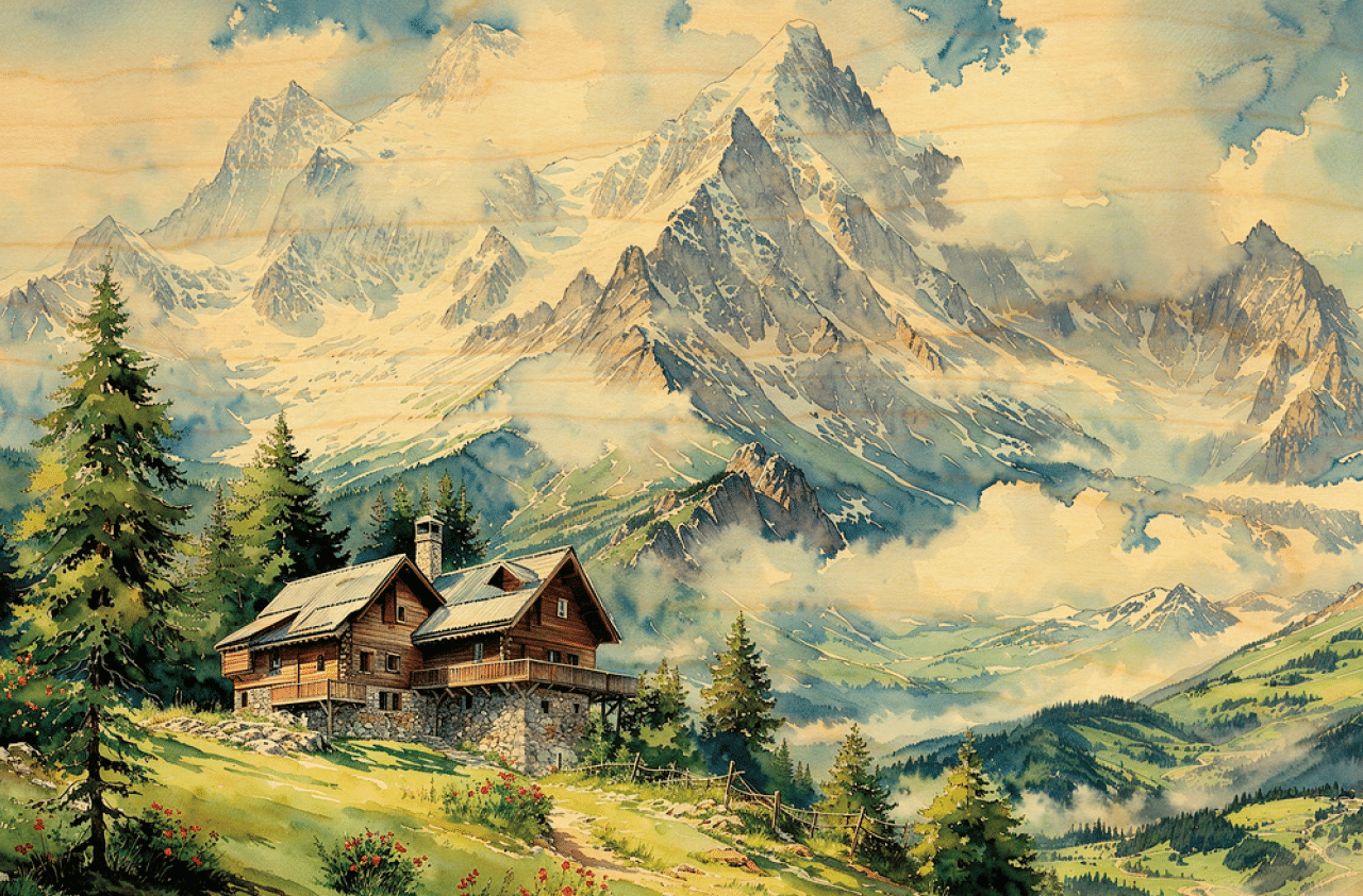 hironwoods-cartes-postales-en-bois-chalet-montagne-carte-100x150mm image 1